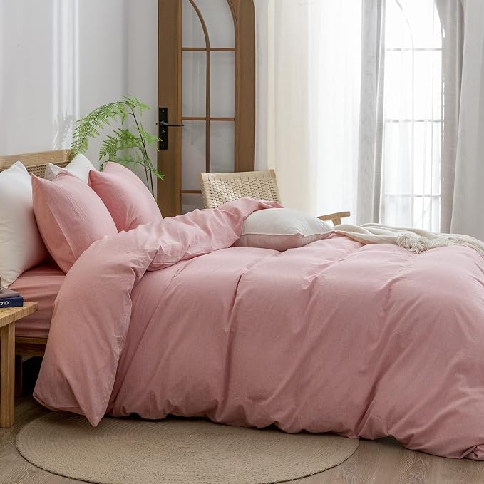 BESTOUCH Duvet Cover Set 100% Washed Cotton Linen Feel Super Soft Comfortable - Image 3