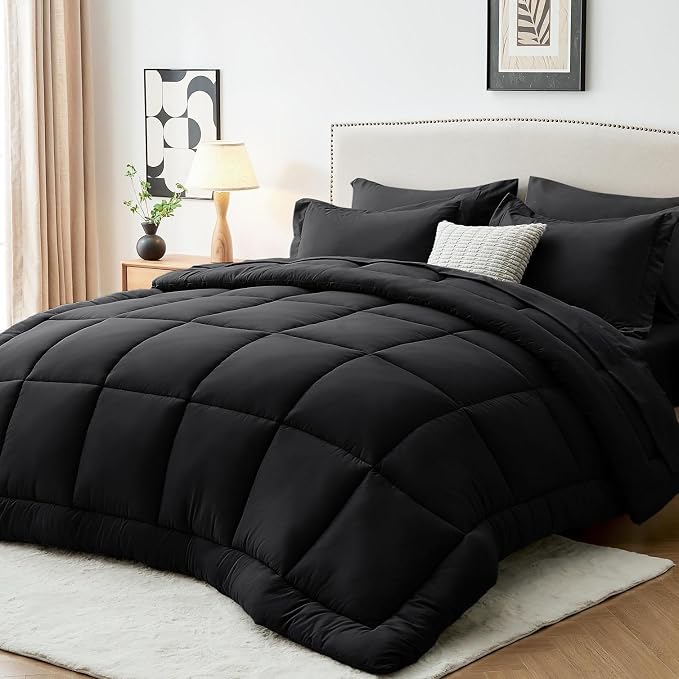 Sasttie Twin Comforter Set Black, 5 Pieces Bed in a Bag Twin, Complete Bedding by SASTTIE