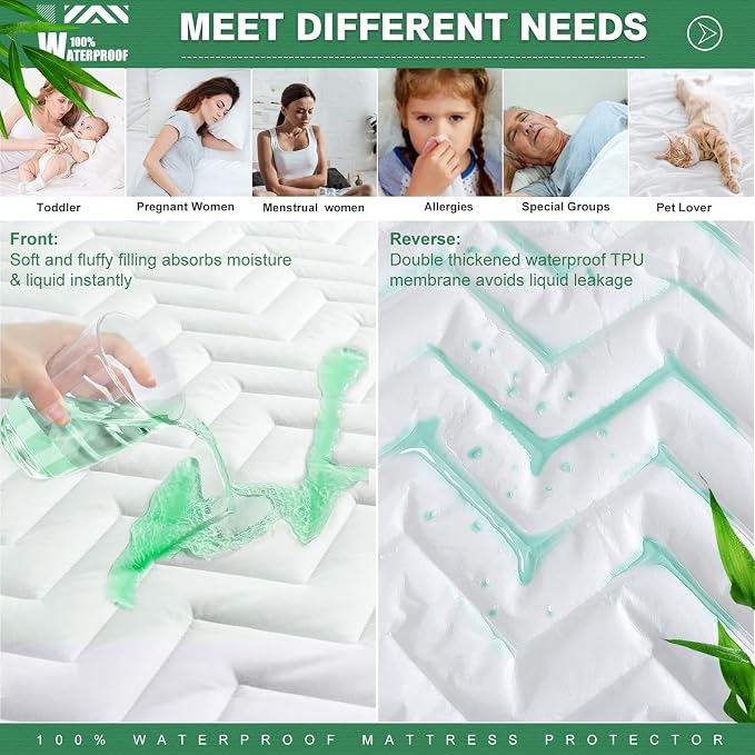 Unilibra Twin XL Size Waterproof Mattress Pad Rayon Made from Bamboo, Quilted - Image 3