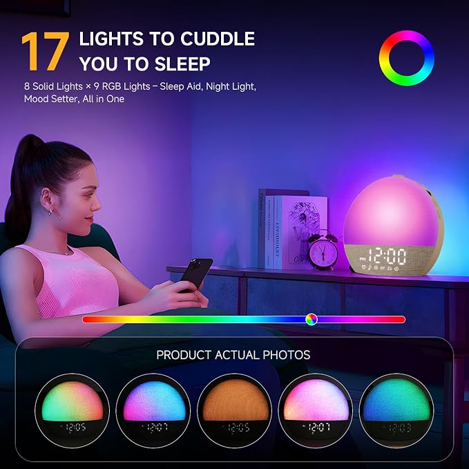 Geuuap Sunrise Alarm Clock White Noise Sound Machine - Image 7