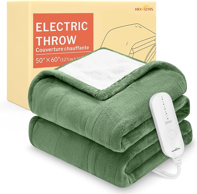 HOMLYNS LuxeHeat Heated Blanket Electric Blanket, Soft Flannel Sherpa Heated by HOMLYNS