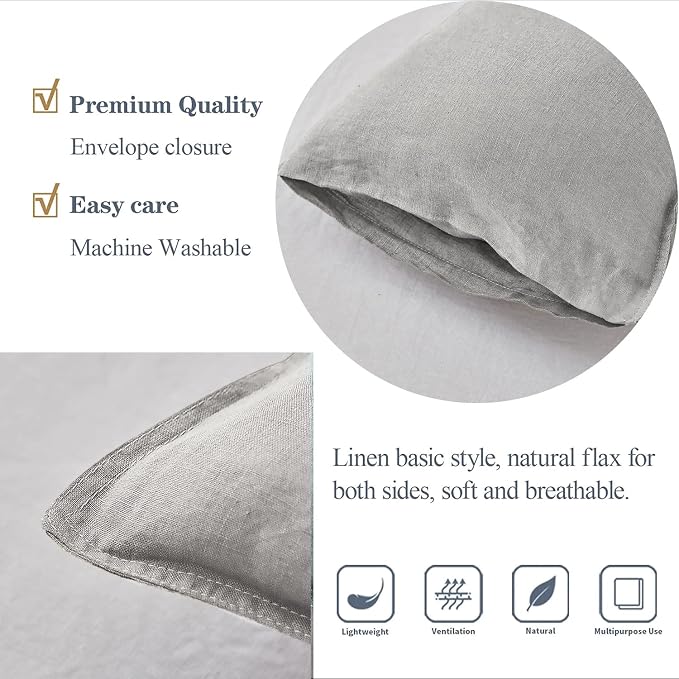 Simple&Opulence 100% Linen Lumbar Pillow Cover 12 x 20 Inches Set of 2 - Image 3
