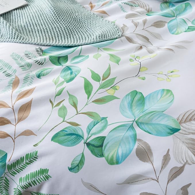 FADFAY Botanical Duvet Cover Set Twin XL 100% Cotton College Bedding Teal Green - Image 7