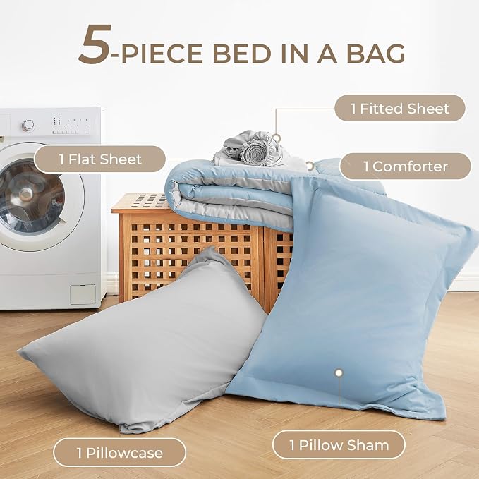 Sasttie Twin XL Comforter Set, 5 Pieces Reversible Twin XL Bed in a Bag - Image 7