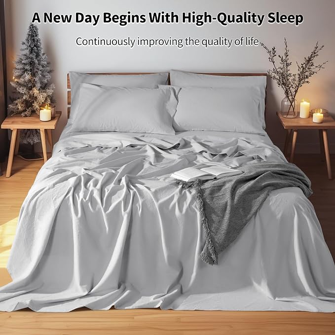 LBRO2M 100% Pure Linen Sheet Set Deep Pocket Up to 16" Bed Sheets Sets - Image 3