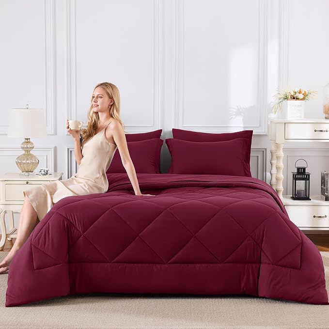 CozyLux Full Size Comforter Sets Burgundy - Image 7