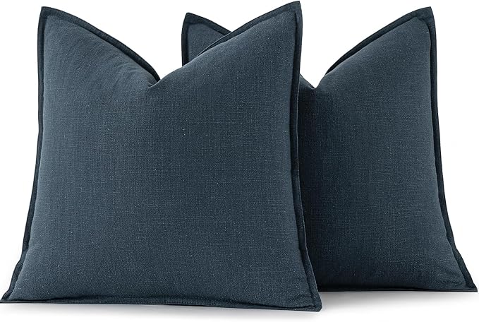 MIULEE Decorative Linen Pillow Covers 18x18 Inch Navy Blue ​Boho Farmhouse​ - Image 6
