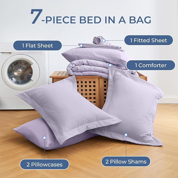 Sasttie Full Size Comforter Sets, 7 Pieces Bed in a Bag Full, Complete Bedding - Image 6
