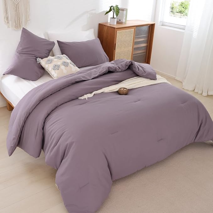 ROSGONIA King Size Comforter Set Dusty Purple - Image 5