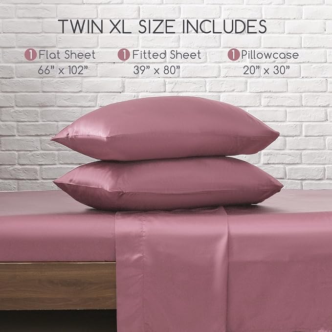 MR&HM Satin Bed Sheets Set, Twin XL, Rose Taupe, 600 Thread Count, 15 Inches - Image 7