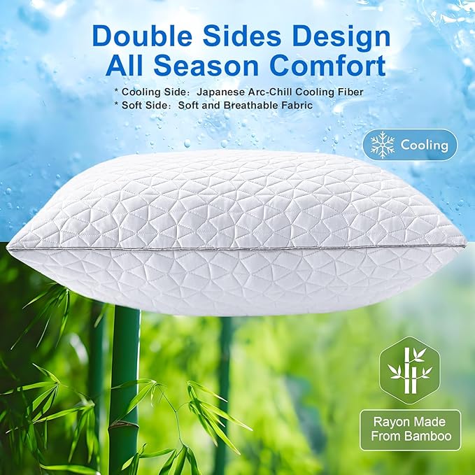 Cooling King Size Pillows Set of 2, Shredded Memory Foam Pillows, Adjustable - Image 2