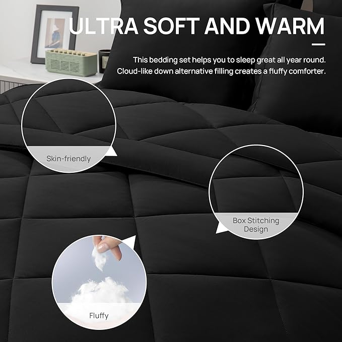 Love's cabin Oversized Queen Comforter Set Black, 7 Pieces Bed in a Bag - Image 7