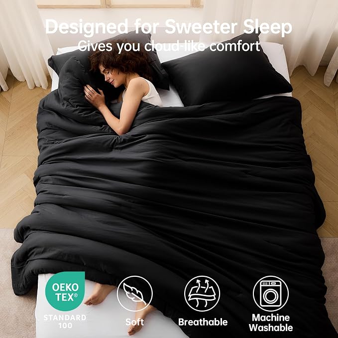 MUXHOMO Black Full Comforter Sets, All Season Ultra Soft Down Alternative - Image 2