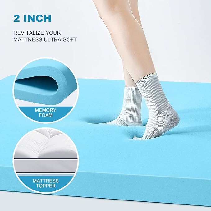 MASVIS Full Size Dual Layer 4 Inch Memory Foam Mattress Topper, 2 Inch Gel - Image 4