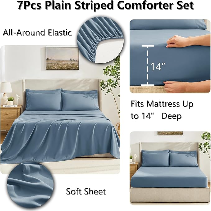 CozyLux Full Size Comforter Sets Mineral Blue, 7 Pieces Bed in a Bag, All - Image 5
