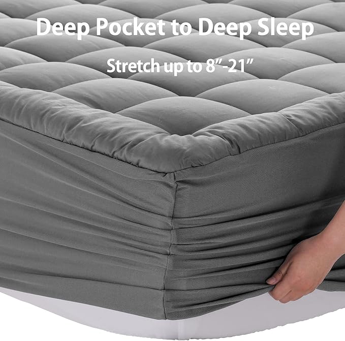 EASELAND Full Size Mattress Pad Pillow Top Mattress Cover Quilted Fitted - Image 5