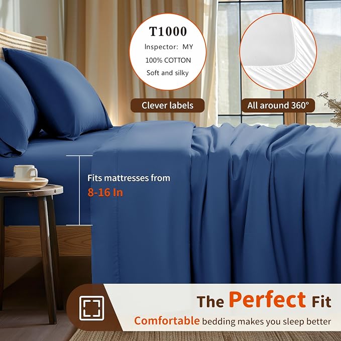 LBRO2M 1000 Thread Count 100% Egyptian Cotton Sheets Set Twin XL, 3 Piece Sets - Image 3