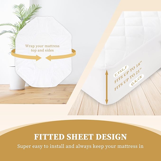 Quilted Fitted Twin Mattress Pad Cover, Waterproof Mattress Protector, Deep - Image 6