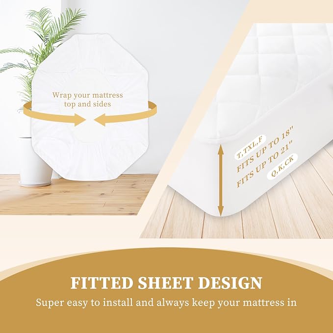 Quilted Fitted Twin Mattress Pad Cover, Waterproof Mattress Protector, Deep - Image 6