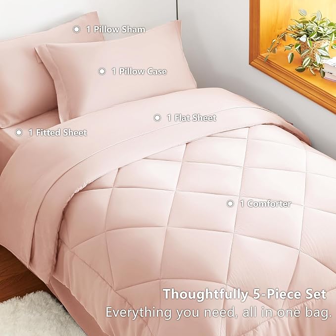 CozyLux Twin XL Comforter Set Blush Pink - Image 3