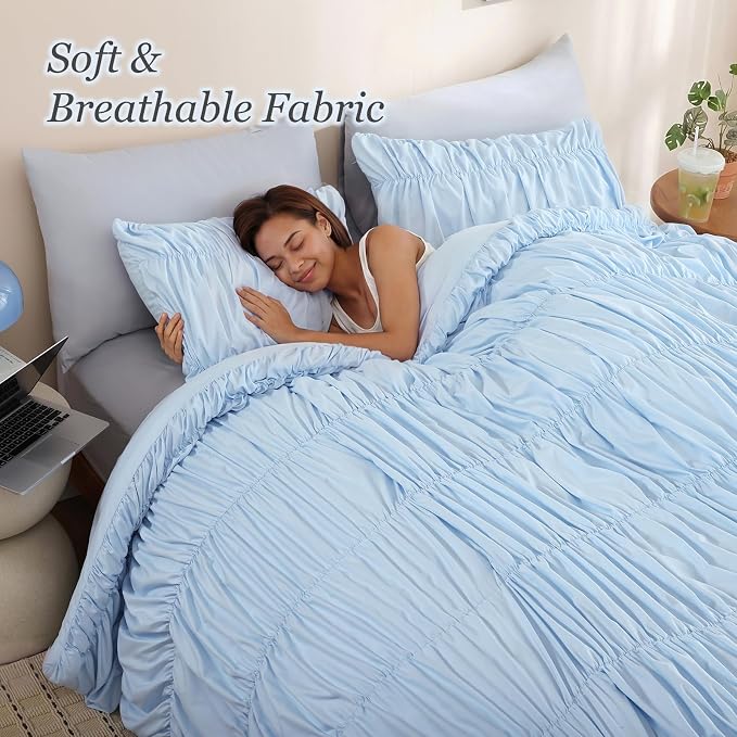 weigelia Cinched Comforter Set King – Soft Ruched Bedding Set, Apartment & Dorm - Image 3