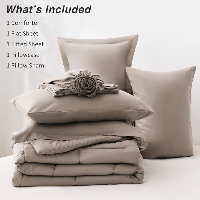 Love's cabin Twin Comforter Set Light Brown, 5 Pieces Twin Bed in a Bag - Image 8