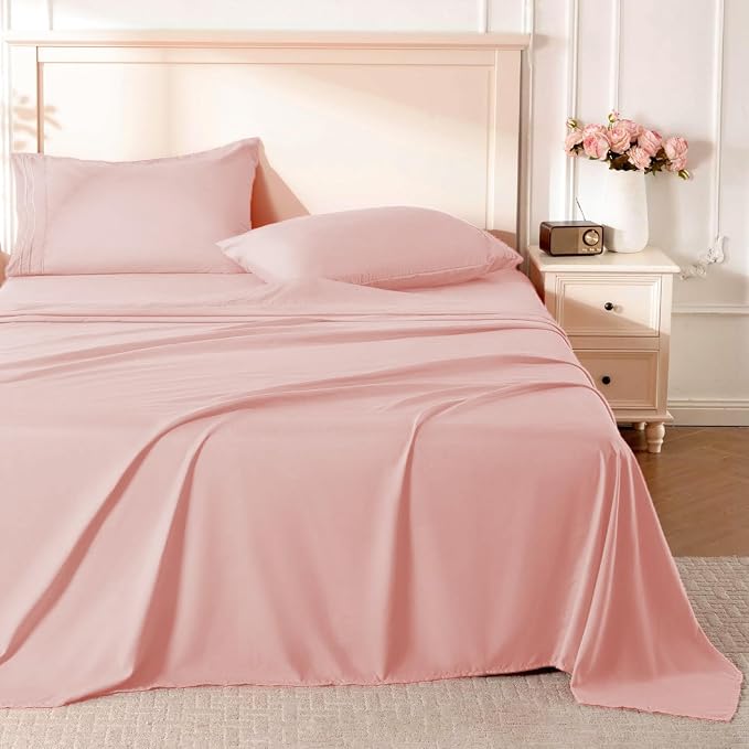 ROSE&RISY Pink Full Sheet Set, 4 Pieces Soft Bedding Full Sheet Set, Breathable by ROSERISY