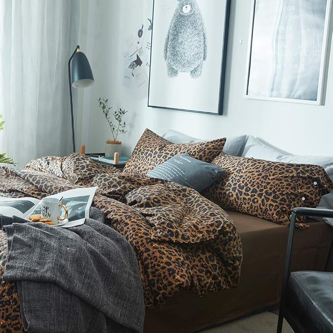 mixinni Leopard Print Duvet Cover Queen Size Long Staple Cotton Queen Bedding - Image 3