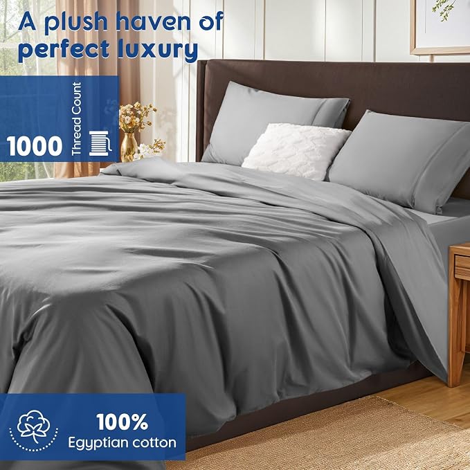 SONORO KATE 100% Egyptian Cotton Duvet Cover King Size, 1000 Thread Count - Image 2