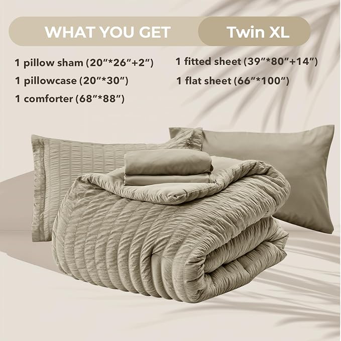 HYMOKEGE Linen Twin XL Comforter Set Seersucker 5 Pieces, All Season Luxury Bed - Image 6