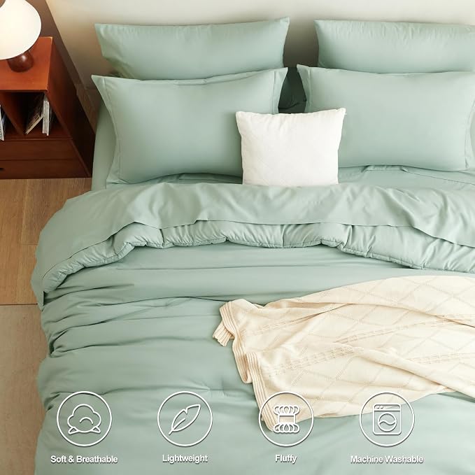 CozyLux King Comforter Set Sage Green, 7 Pieces Bed in a Bag, Bedding Comforter - Image 2