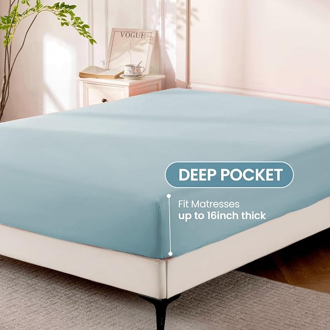 ROSE&RISY Light Blue Twin Sheet Set, 3 Pieces Soft Bedding Twin Sheet Set - Image 5