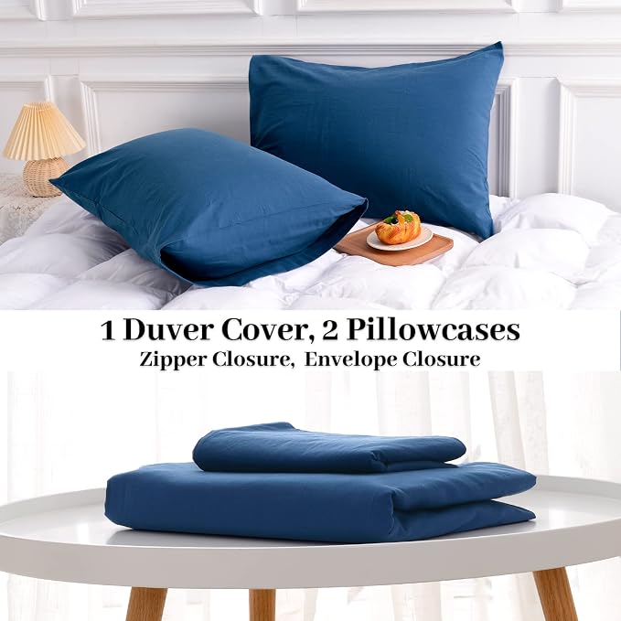 NEXHOME PRO Duvet Cover Set Queen Size Linen Feel Textured Navy Organic Natural - Image 8