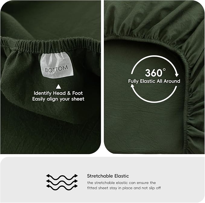 MooMee Fitted Bottom Sheet Only 100% Washed Cotton Linen Like Textured - Image 4