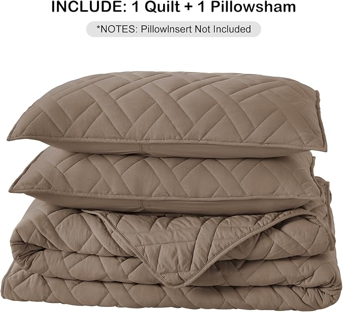 HORIMOTE HOME Quilt Set Twin Size Pine Bark, Classic Geometric Diamond Stitched - Image 6