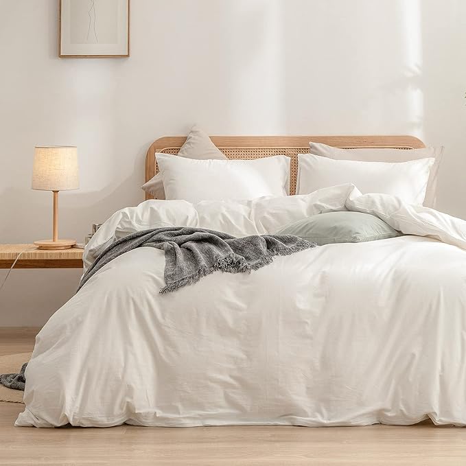 BESTOUCH Duvet Cover Set 100% Washed Cotton Linen Feel Super Soft Comfortable by BESTOUCH