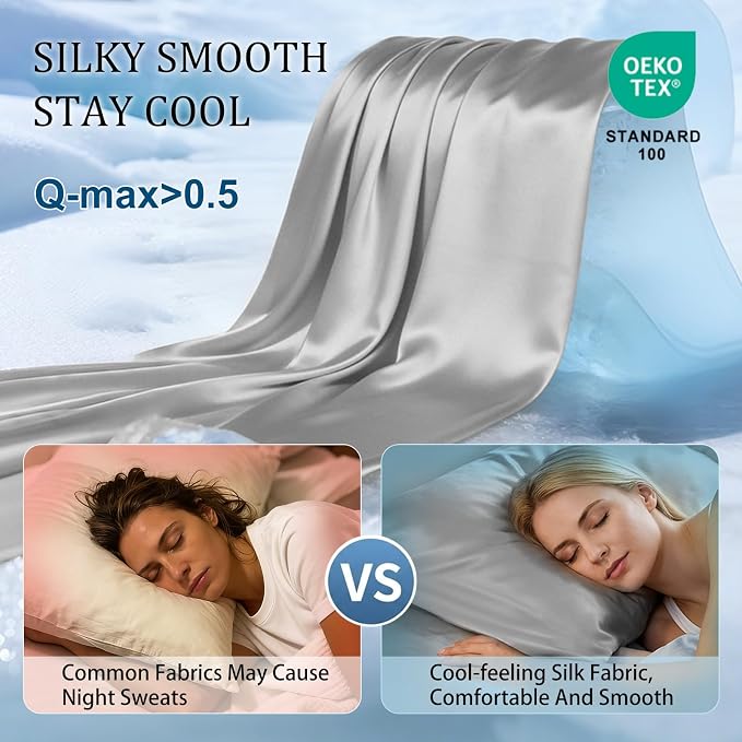 Cooling Pillowcases Set of 2 for Hot Sleeper, Night Sweats Beauty Sleep Reduces - Image 2