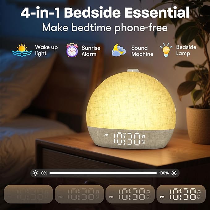 Wake Up Light Sunrise Alarm Clock, Dimmable Night Lights, Sleep Aid, Loud Alarm - Image 2