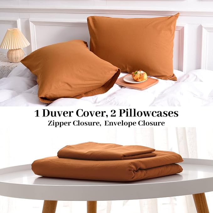 NEXHOME PRO Terracotta Burnt Orange Duvet Cover Set Queen Size Linen Textured - Image 7