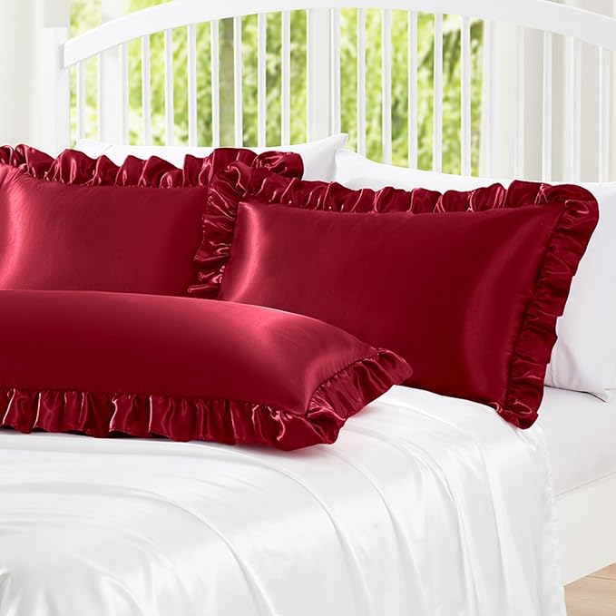 Homiest Ruffle Satin Body Pillow Cover, Silky Satin Body Pillowcase - Image 2