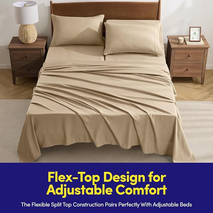 Split Head King Sheets Set for Adjustable Beds 4 Piece Flex Top Bed Sheets – - Image 2