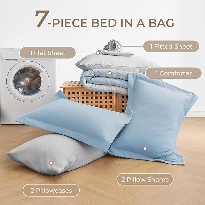Sasttie Full Size Comforter Sets, 7 Pieces Reversible Bed in a Bag Full - Image 7