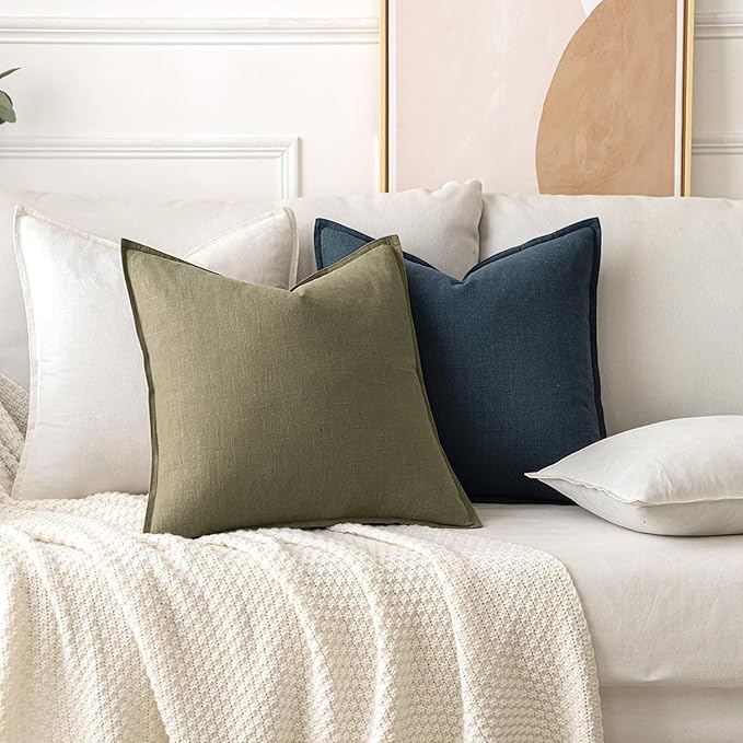 MIULEE Decorative Linen Euro Sham Pillow Covers 24x24 Cream White Boho - Image 4