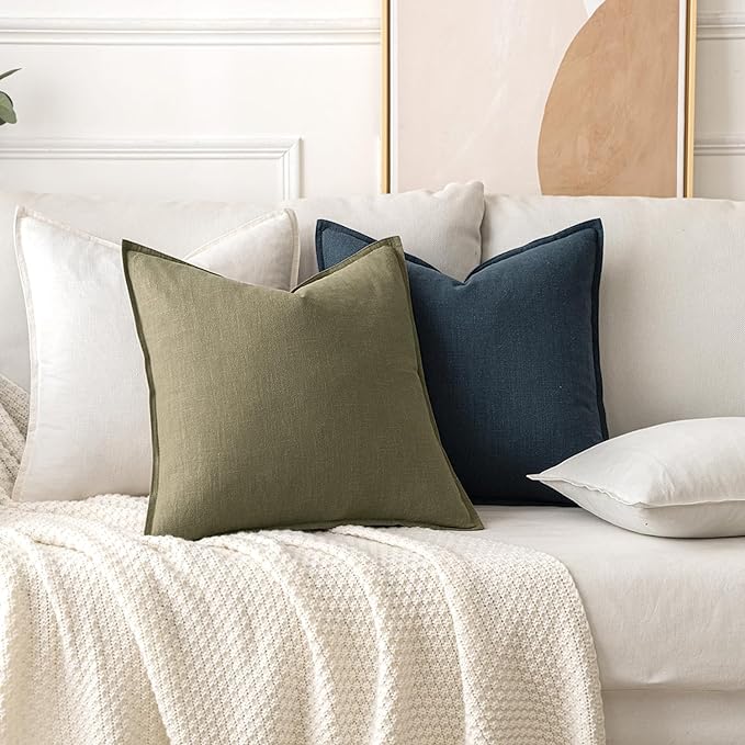 MIULEE Decorative Linen Euro Sham Pillow Covers 22x22 Inch Cream White Boho - Image 4