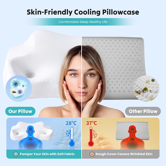 DUMOS Cervical Neck Pillow for Sleeping, Cooling Ergonomic Memory Foam Pillow - Image 3