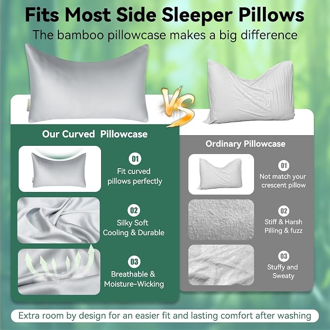 Cooling Curved Pillowcase for Side Sleeper Pillow - Image 2