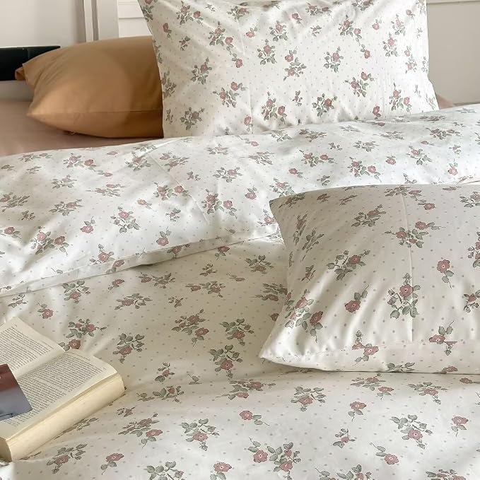 MKXI Garden Floral Duvet Cover Peach Blossom Aesthetic Bedding White Print - Image 4
