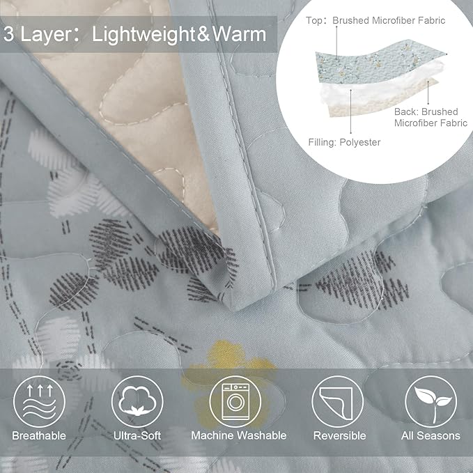 Exclusivo Mezcla Reversible Boho Quilts King Size, Light Blue Bedspreads - Image 3