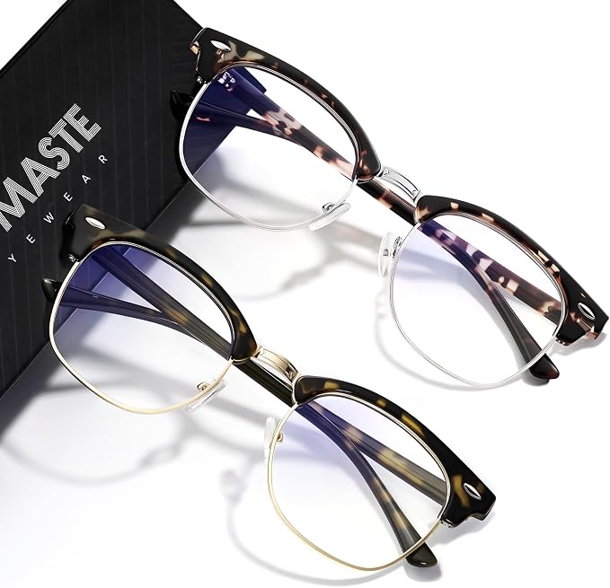 Blue Light Blocking Glasses Vintage Half Frame UV Clear Lens Anti Eyestrain by AOMASTE