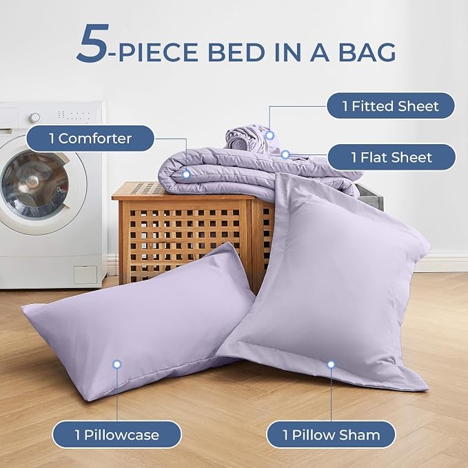 Sasttie Twin XL Comforter Set, 5 Pieces Twin XL Bed in a Bag, Complete Bedding - Image 6